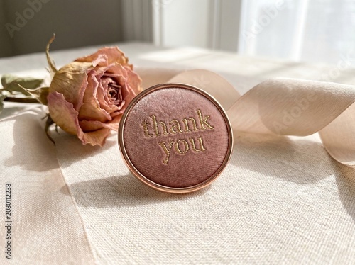 Elegant Thank You Compact with Dried Rose and Ribbon.