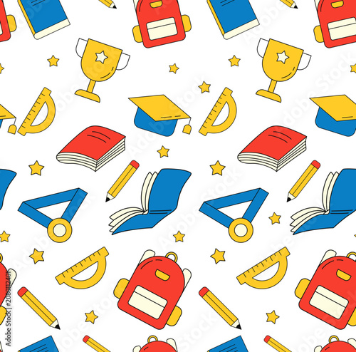 School Seamless Pattern Background. Vector Isolated