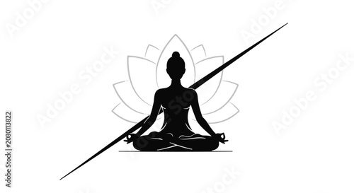 Silhouette of a person meditating in a lotus pose with a stylized lotus flower