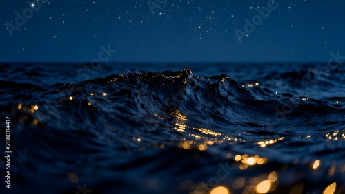 Night ocean wave under starry sky