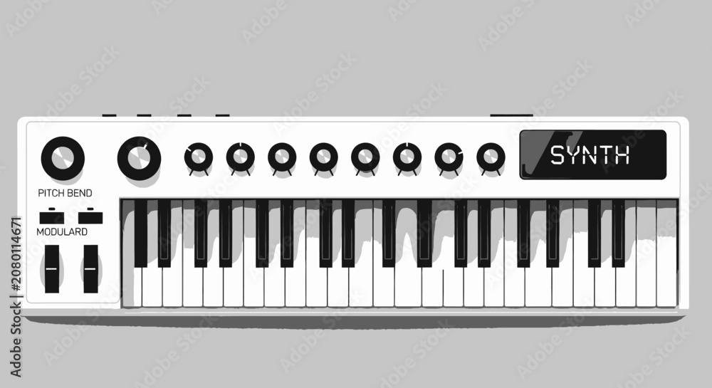 Fototapeta premium Modern synthesizer keyboard with electronic music controls