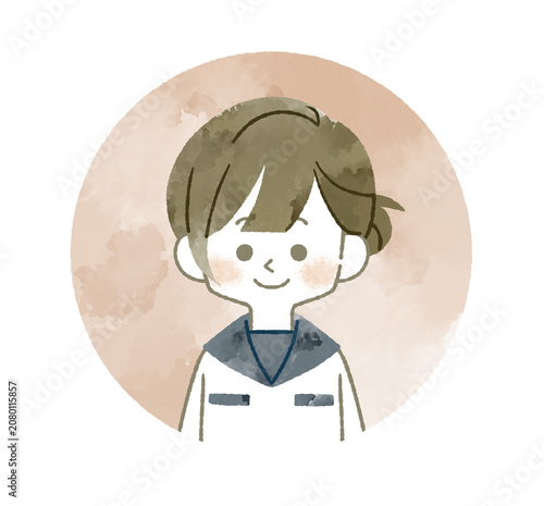 笑顔の女子学生のアイコン-水彩