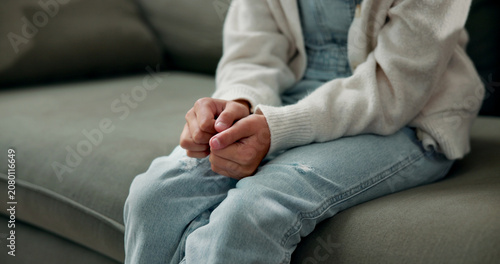 Tableau sur toile Hands, child and fidget at house with anxiety, restless and emotional distress for mental health