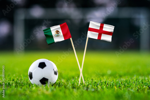 Mexico vs England, national flags before international football match, football on green grass with stadium in the background, Estadio Azteca, Mexico City, Mexico, July 5, 2026