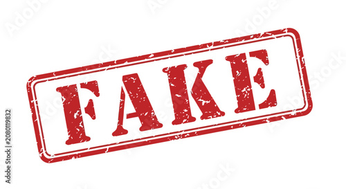 Fotografie Red Distressed Rubber Stamp with Fake Text for Counterfeit and Forgery Warning I