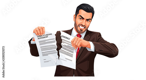 Canvas Print Middle Eastern Venture Capitalist Tearing Contract in Anger