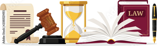 Slika na platnu Law and justice concept vector illustration with judge gavel legal code book ope