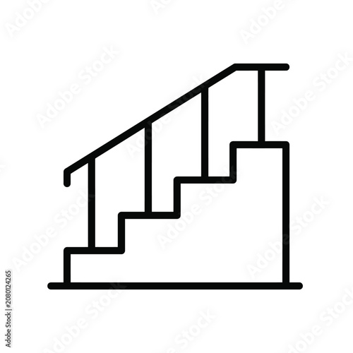 Staircase icon, stairs with handrail, architectural element, construction and renovation symbol