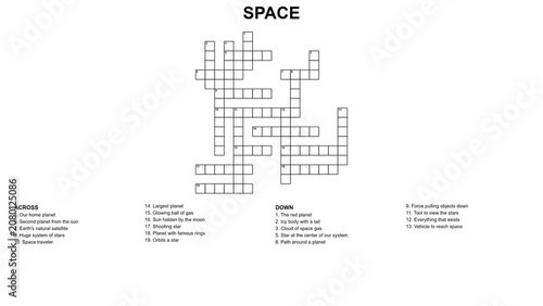 Fotografie Space themed crossword puzzle featuring engaging clues and answers about planets, stars, comets, and cosmic phenomena for educational and recreational use