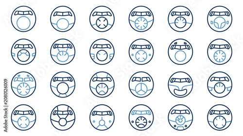 A collection of 25 blue icons depicting various industrial and mechanical objects on a white background for 2026-06-27 reference.