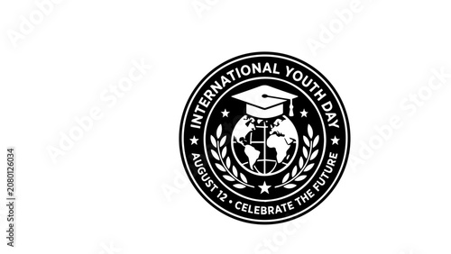 International Youth Day Emblem with Globe and Graduation Cap