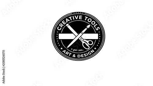 Creative art and design logo with scissors and pencil