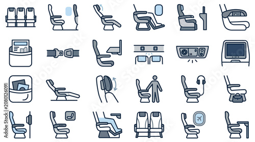 Dental office equipment icons for dentists and patients on a white background