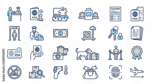 Collection of various business and travel icons on a white background for 2026-06-27 reference