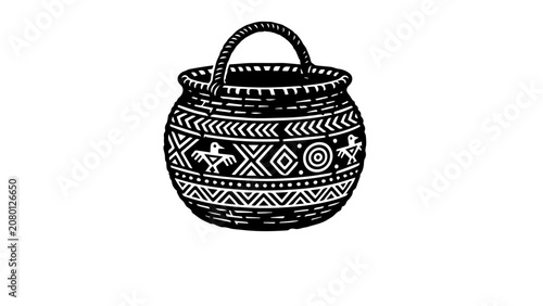 Black and white tribal patterned basket icon