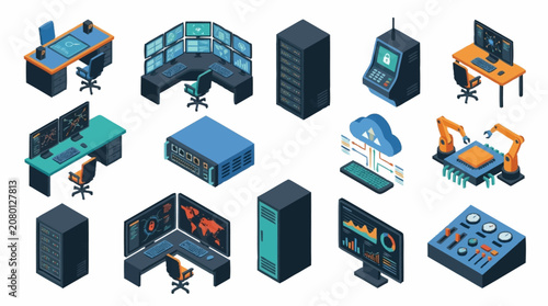 Isometric Technology Office Equipment and Devices Collection.