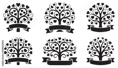Fotografie Elegant tree of hearts with banners for customizable text and romantic designs