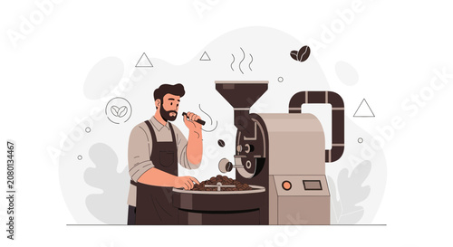 Barista Roasting Coffee Beans with Professional Machine