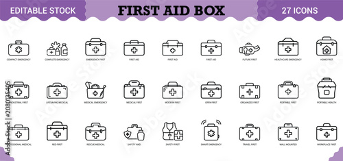 Foto PrintFirst Aid Box Icon Set - 27 Editable Vector Icons for Emergency Medical Kits & Safety