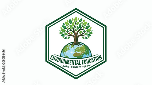 Environmental Education Logo Design Featuring a Tree Growing on a Globe.