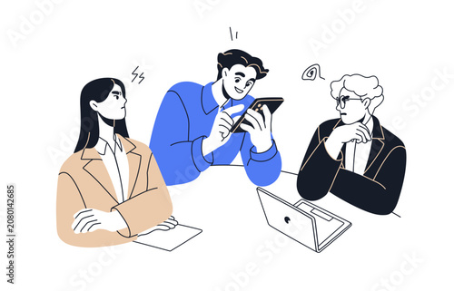 Lack of involvement at meeting. Distracted employee with phone, ignoring anno...