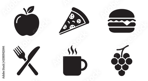 Food And Drink Icons Set Flat Silhouette Vectors