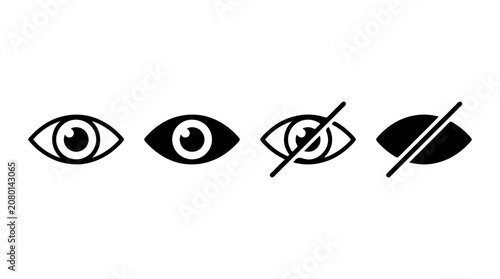 Foto Four eye icons in outline, solid, and crossed‑out styles symbolizing visibility,