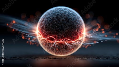 Energetic Abstract Sphere with Glowing Plasma and Light Trails