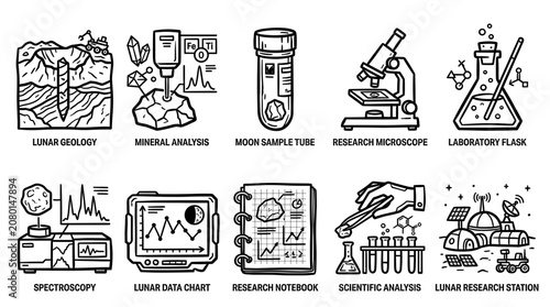 фотографія Geological Research and Mineral Analysis Outline Icon Vector Set