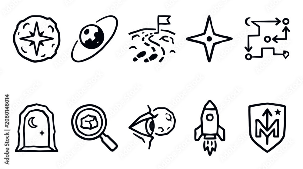 Foto Celestial Navigation and Space Mission Outline Icon Collection