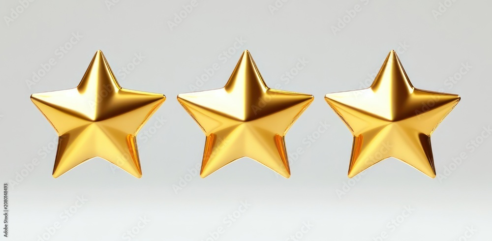 Fototapeta premium three shiny gold stars on a light gradient background conveying celebration and achievement