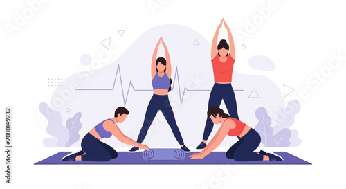 Diverse Women Practicing Yoga and Pilates on Mats, Promoting Fitness and Well-being