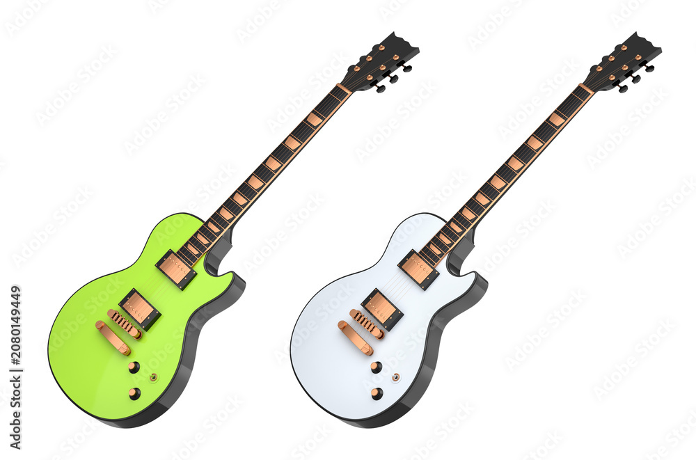 Fototapeta premium Set of electric acoustic guitar isolated on white transparent background.