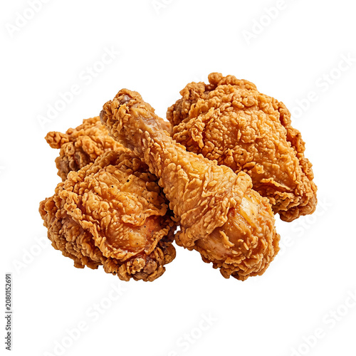 Crispy Fried Chicken Pieces Isolated on White Background