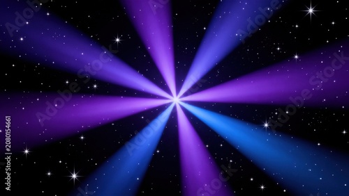 Starry light beams radiating in space
