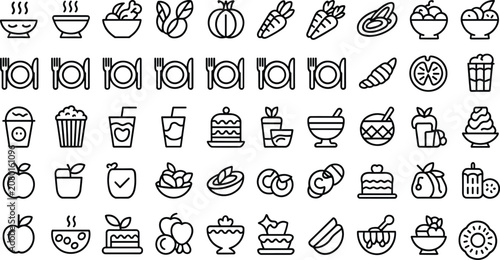 Cuadro en lienzo Minimalist black line icons collection for cafe menus grocery shopping online or