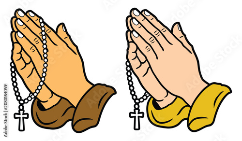 Fotografija A religious illustration depicting two pairs of hands in prayer, each holding a