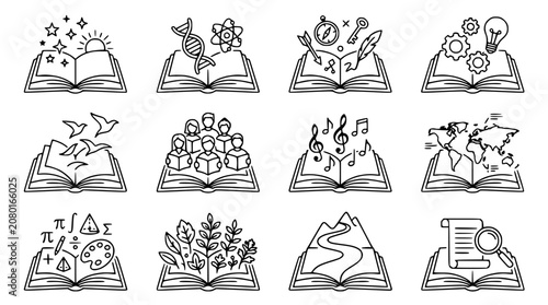 Collection of Open Books Illustrating Different Knowledge Areas and Education Concepts