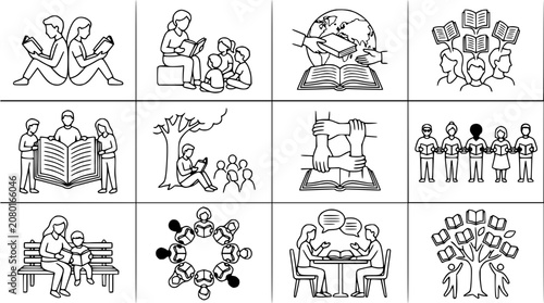 Diverse People Reading Books Together: Education, Community, Knowledge Sharing, Learning