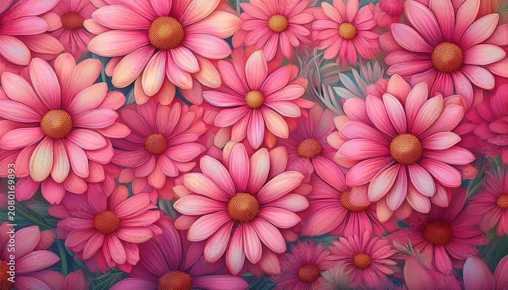 Obraz premium Pink Daisy Flower Repeating Background Design