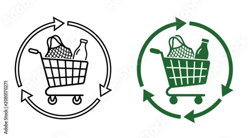Cuadro en lienzo Zero waste shopping cart with organic vegetables and reusable mesh bags for sust