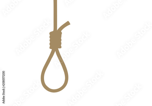 A noose hangs from a rope in a dark and ominous scene