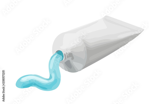 Toothpaste squeezes out of tube in a wavy stream onto surface