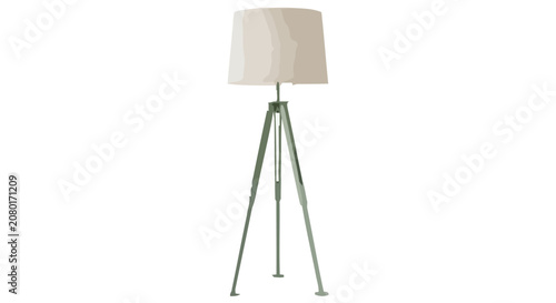 A stylish green tripod lamp with a white shade sits alone indoors