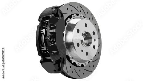 A detailed photo of a vehicle's brake rotor and caliper assembly.