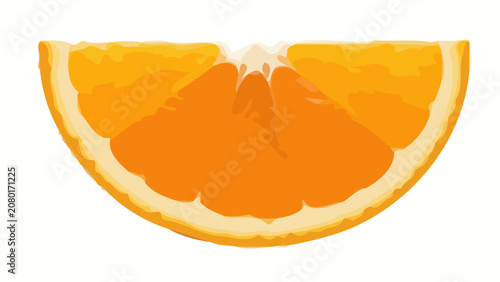 A vibrant illustration of a sliced orange on a clean surface showcases the fruit's juicy segments and peel