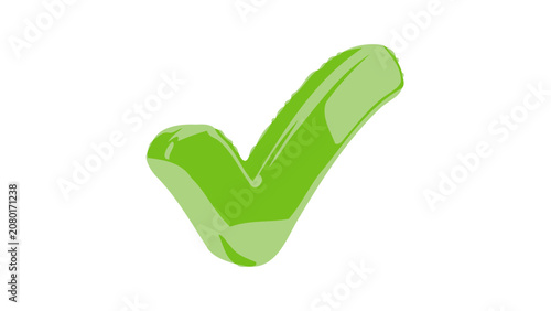 A large green checkmark is prominently displayed on a surface.