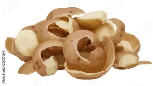 A pile of sliced and peeled potato skins on a surface
