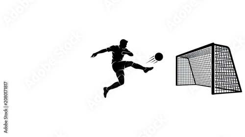 Soccer Player Kicking Ball Towards Goal Silhouette Vector