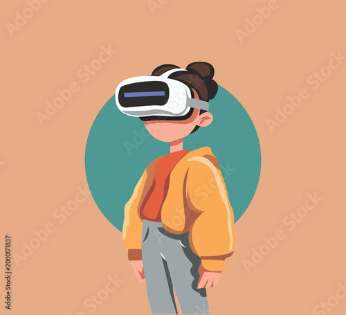 Woman wearing virtual reality glasses Vector illustration in a flat style